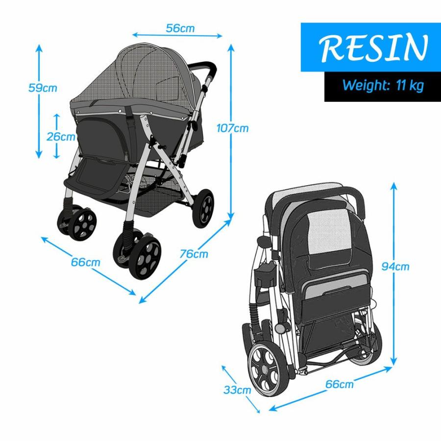 ペットカート【海外輸入品】　Enzo Pet Strollers  RESIN耐荷重〜34kgまで　折りたたみ可 犬用 ペットカート ENZO ペットストローラー RESIN タープ