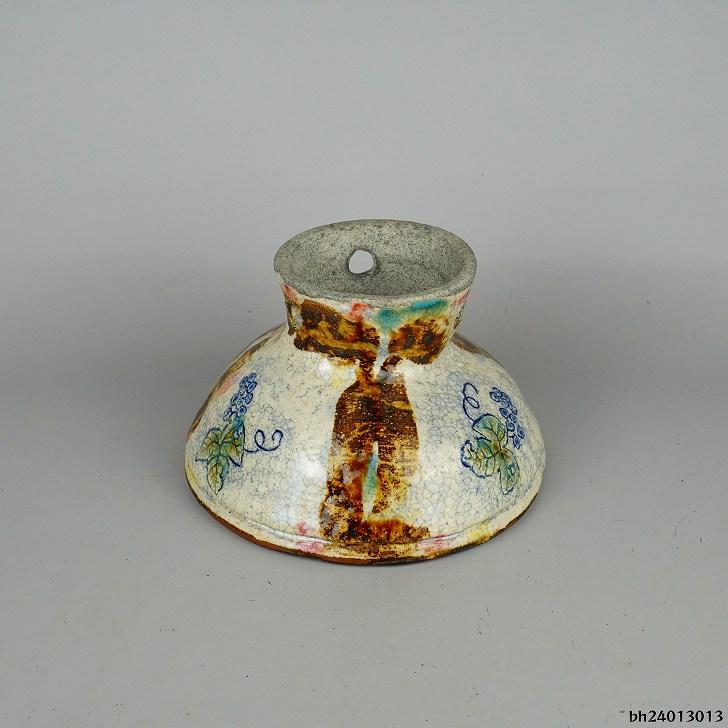 盆栽鉢 文山  越前文山 小型 長辺 約18cm 鯖江園芸 丸鉢 色絵 ぶどう 葡萄 ブドウ 高杯 釉薬 観賞用 現品 新品の画像
