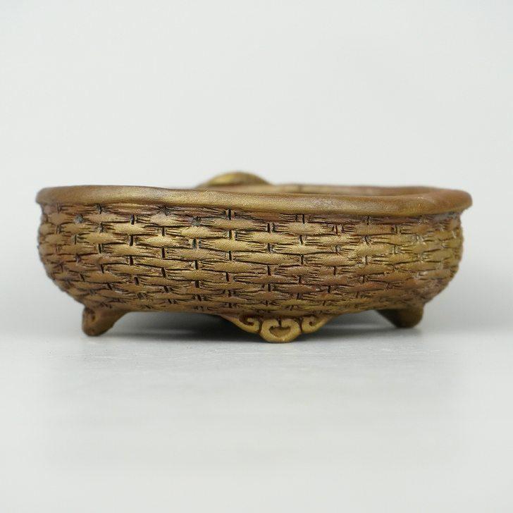 嵐山 谷嵐山 浮彫 籠図 雲足 楕円鉢 籠目 観賞用 盆栽鉢 現品 新品 嵐山
