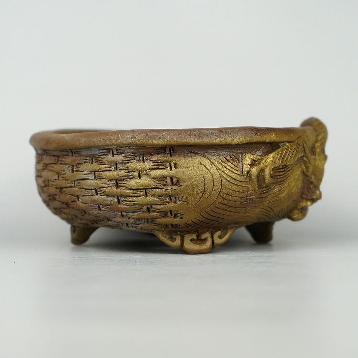 嵐山 谷嵐山 浮彫 籠図 雲足 楕円鉢 籠目 観賞用 盆栽鉢 現品 新品 嵐山