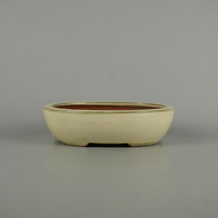 盆栽鉢 常滑 英明 燿山窯 小型 長辺 約 17.6cm 楕円鉢 白釉 釉薬 現品