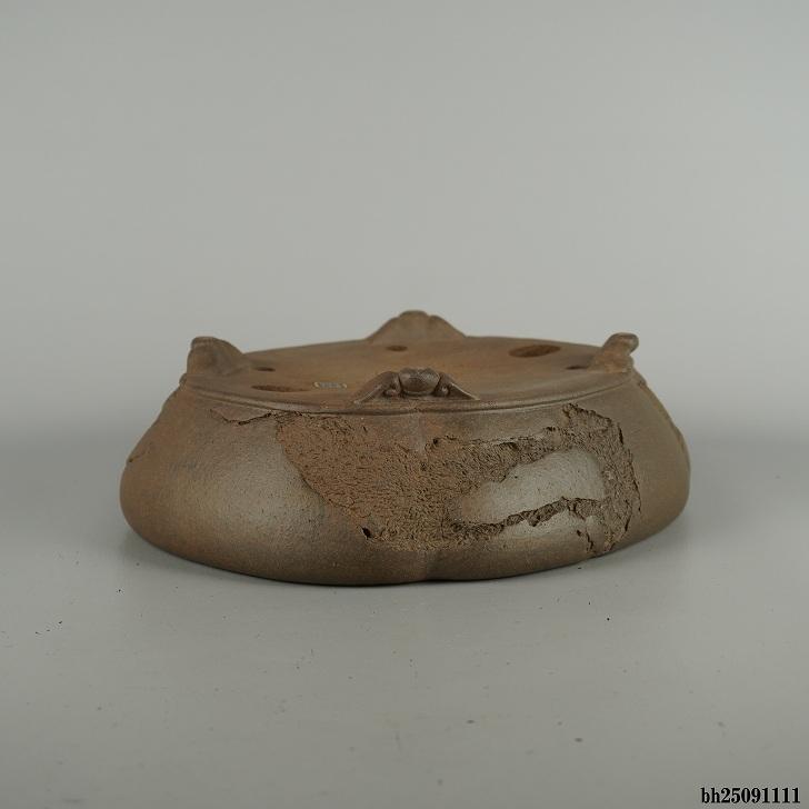 盆栽鉢 常滑 十王堂 松泉造 中型 長辺 約 26.5cm 木瓜鉢 雲足 虫喰 泥