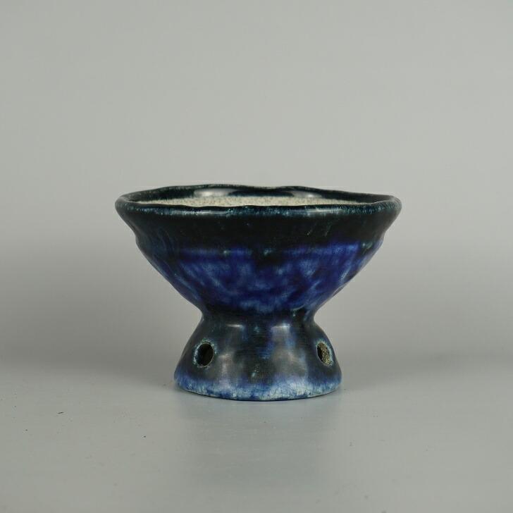 盆栽鉢 文山 越前文山 小型 長辺 約 14.2cm 丸鉢 高杯 釉薬 現品 新品 