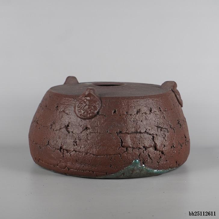 盆栽鉢 常滑 十王堂 松泉造 中型 長辺 約 27.5cm 丸鉢 古銭 模様 現品