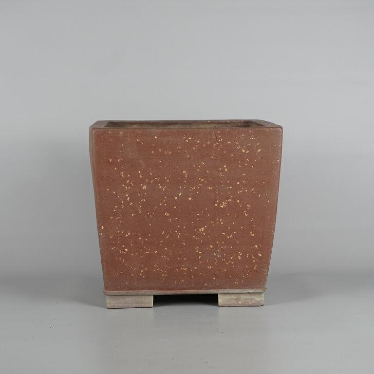 中古】盆栽鉢 専山 中型 長辺 約 22.2cm 正方鉢 梨皮 懸崖鉢 泥物 和鉢