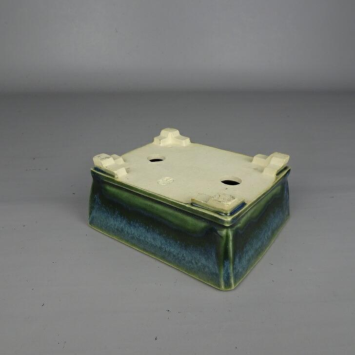 盆栽鉢 桂雲 福田桂雲 小型 長辺 約 12.1cm 長方鉢 下帯 釉薬 現品 新品の画像