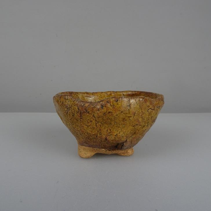 中古】盆栽鉢 落款あり 小鉢 長辺 約 7.9cm 丸鉢 釉薬 現品 中古鉢 