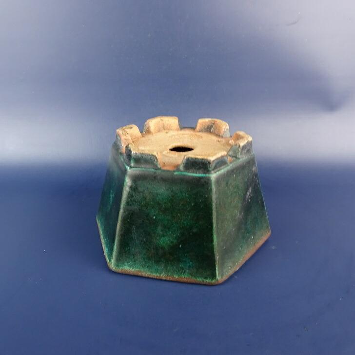 【中古】盆栽鉢 常滑 鴻陽 小型 長辺 約 13.6cm 六角鉢 釉薬 和鉢 現品 中古鉢_2
