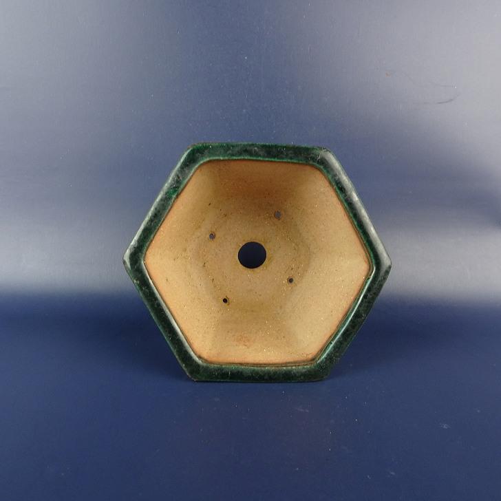 【中古】盆栽鉢 常滑 鴻陽 小型 長辺 約 13.6cm 六角鉢 釉薬 和鉢 現品 中古鉢_3