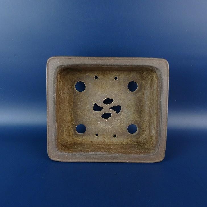 中古】盆栽鉢 常滑 中野 行山 小型 長辺 約 17.3cm 長方鉢 外縁 下帯