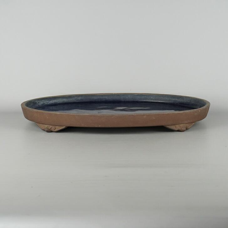 古い青磁水盤花器盆栽 中古】 水盤 片岡陶園 大型 長辺 約45cm 楕円 鉢 水石 盆栽 花器 現品