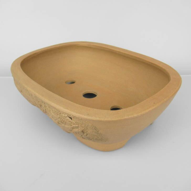 和泉窯 松下益久 盆栽鉢 長方 泥鉢 龍 浮彫 現品 新品 : はニわ株式