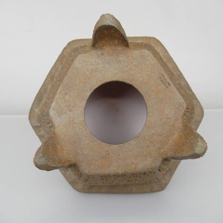 陶雀 鬼宝堂 林陶雀 盆栽鉢 泥鉢 六角 人面足 現品 新品 : はニわ株式