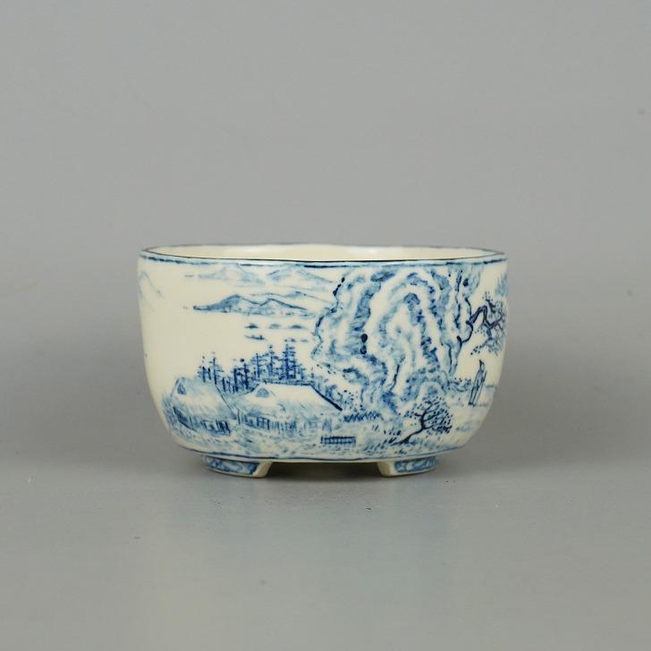 小品盆栽鉢 木黄染付山水 長方鉢 箱付け 文化遺産オンライン 月之輪正