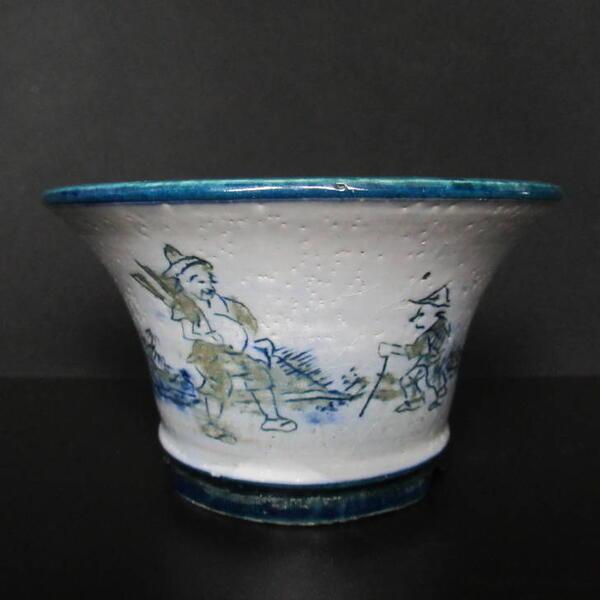 盆栽鉢 陶翠 陶翠筆 小鉢 長辺 約10.3cm 丸鉢 色絵 人物 山水図 観賞用