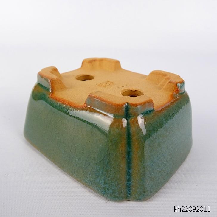 盆栽鉢 常滑 柴勝 小鉢 長辺 約7cm 長方鉢 隅入 緑釉 現品 新品