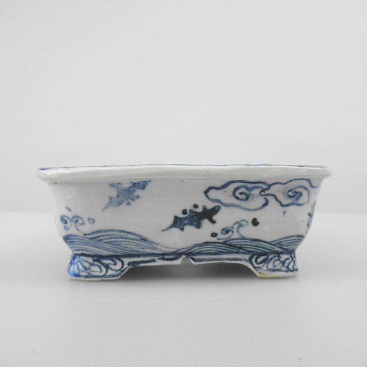 嵐山　盆栽鉢 盆栽鉢 谷 嵐山 小型 長辺 約11.5cm 長方鉢 色絵 龍 観賞用 現品