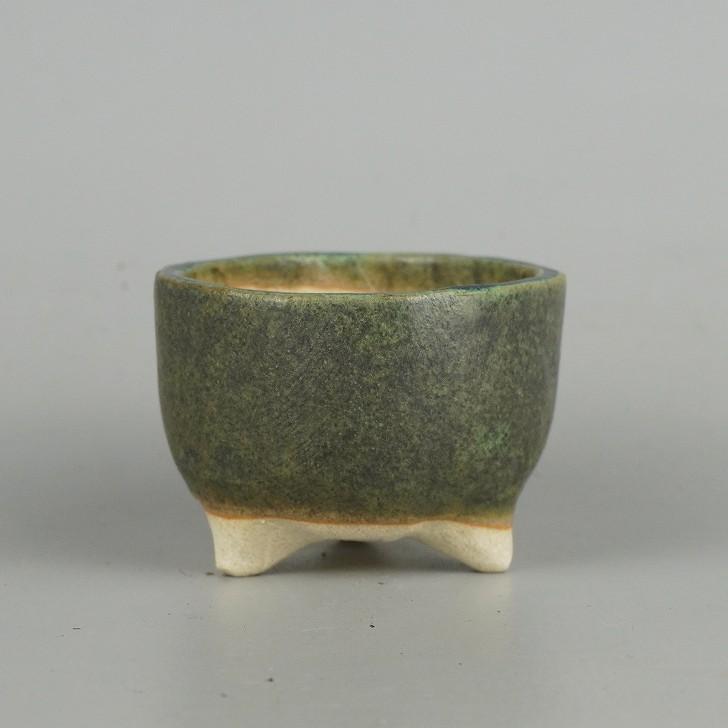 祥石　盆栽鉢 盆栽鉢 ゆうき祥石 小鉢 長辺 約7cm 丸鉢 釉薬 現品 新品 : はニわ株式