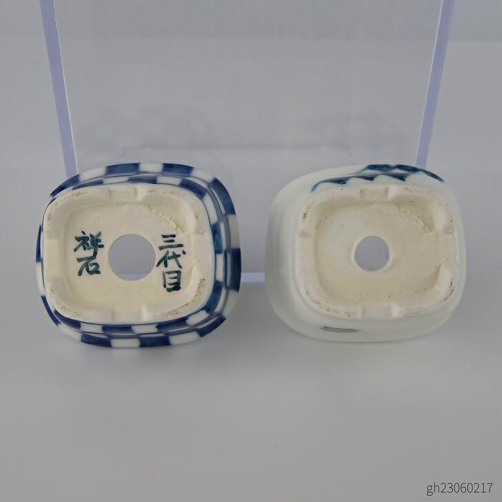 盆栽鉢 ゆうき祥石 2点セット 豆鉢 長辺 約4.3cm 長方鉢 染付 格子 豆盆栽鉢 観賞用 現品 新品_7