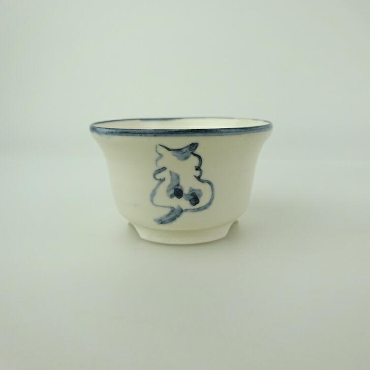 盆栽鉢 ゆうき祥石 小鉢 長辺 約 6.6cm 丸鉢 絵鉢 猫 ネコ ねこ 釉薬