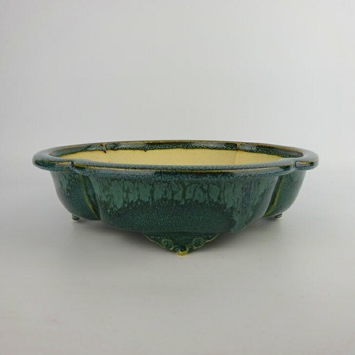 盆栽鉢 風香 風香窯 中型 長辺 約21.5cm 木瓜鉢 外縁 雲足 釉薬 現品