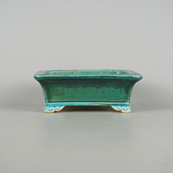 盆栽鉢　超美品時代陶翠緑釉正方雲足ミニ盆栽鉢 広東緑釉浮彫正方鉢 | 盆栽、盆栽書籍、盆栽鉢の通販│近代出版