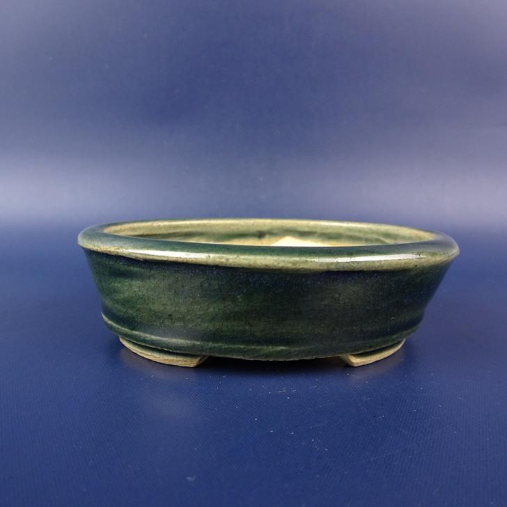 盆栽鉢 土交 小鉢 長辺 約 9.1cm 楕円鉢 外縁 下帯 釉薬 中国鉢 現品