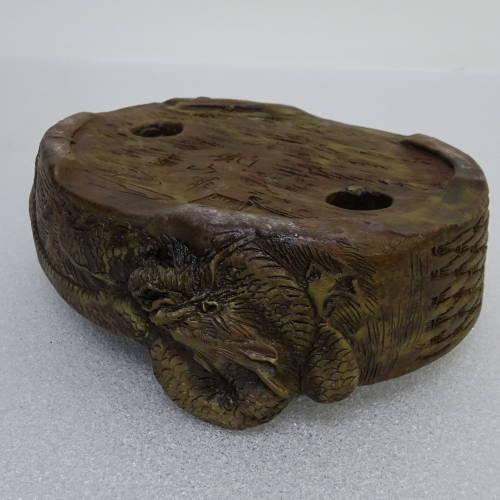 嵐山　盆栽鉢 盆栽鉢 谷 嵐山 紫泥竜浮彫籠目楕円鉢 新品 : はニわ株式会社 Yahoo