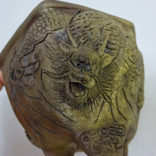盆栽鉢彫刻カニ、落款あり