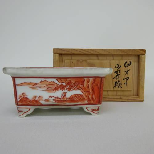 盆栽鉢 伊万里定石エ門 山水赤絵長方鉢