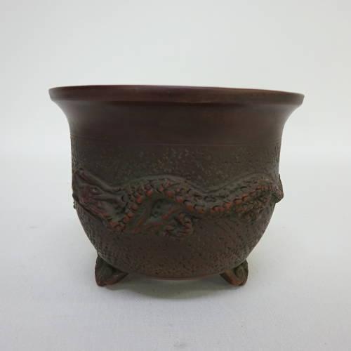 盆栽鉢 美芸 常滑焼 龍浮彫丸鉢｜haniwa-bonsai