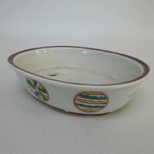 九谷　福美　絵鉢　盆栽鉢 楽天市場】【中古】盆栽鉢 九谷 福美 小型 長辺 約12.5cm 丸鉢 色絵 花