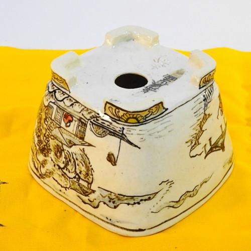 上州勝山 盆栽鉢 上州勝山画 寿ボデー 箱付き 五彩山水図 正方鉢