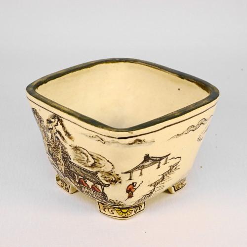 盆栽鉢 上州勝山画 寿ボデー 箱付き 五彩山水図 正方鉢 : はニわ株式