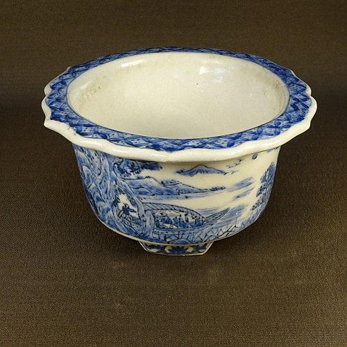 盆栽鉢 京極士苞造 青絵山水図 輪花鉢 : はニわ株式会社 Yahoo