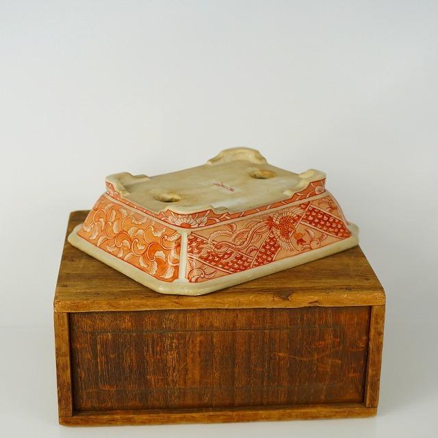 盆栽鉢 月香 赤絵隅切長方鉢 箱付き : はニわ株式会社 Yahoo!ショップ