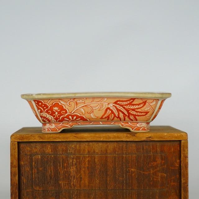 盆栽鉢　桑津香石　絵鉢　四角　松　鳥　赤絵　小品盆栽 盆栽鉢 月香 赤絵隅切長方鉢 箱付き : はニわ株式会社 Yahoo!ショップ