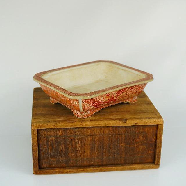 盆栽鉢 月香 赤絵隅切長方鉢 箱付き : はニわ株式会社 Yahoo!ショップ