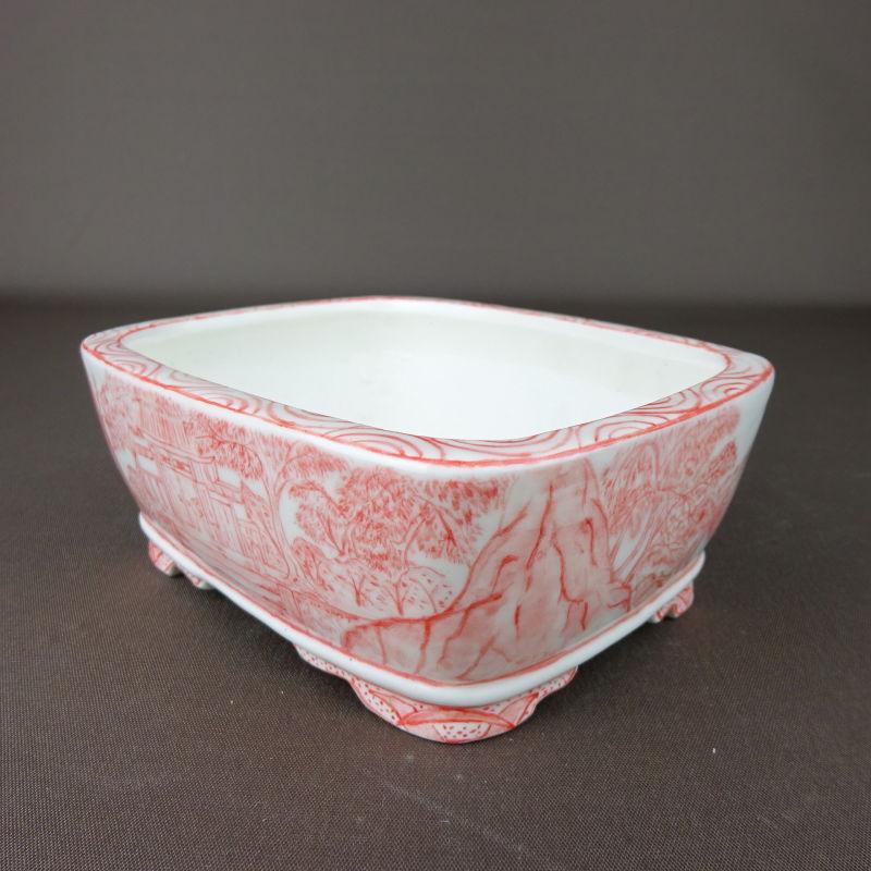 盆栽鉢　ゆうき祥石ボディー　高山画 盆栽鉢 高山画 ゆうき祥石ボデー 赤絵 長方鉢