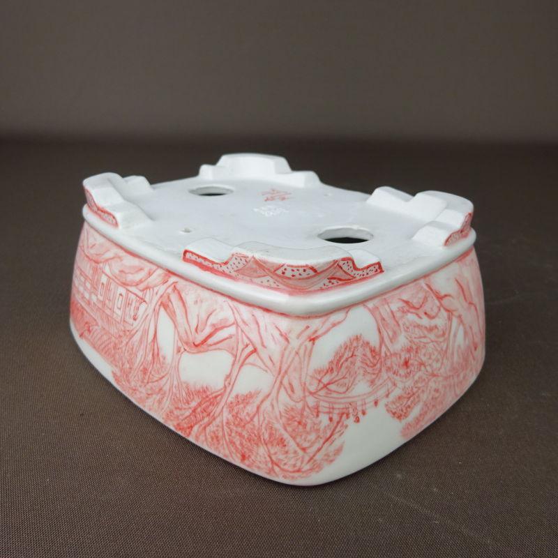 盆栽鉢 高山画 ゆうき祥石ボデー 赤絵 長方鉢 : はニわ株式会社