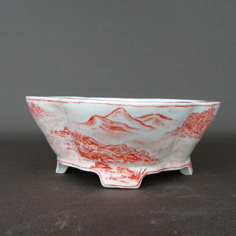 盆栽鉢 梢風 赤絵山水図_1