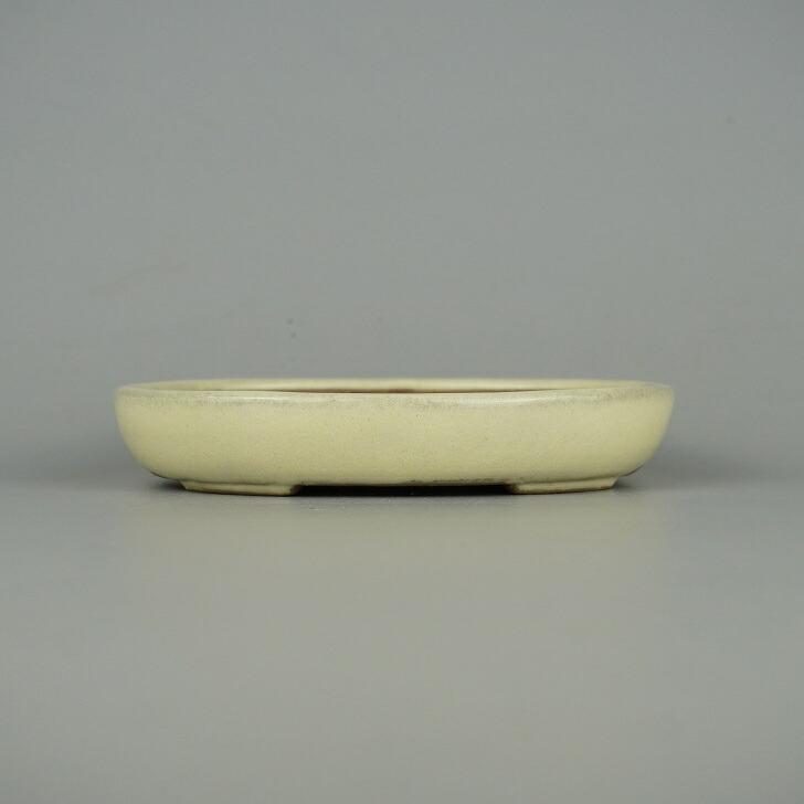 盆栽鉢 常滑 山房 小型 長辺 約13.5cm 楕円鉢 ワン型 小判 白釉 釉薬