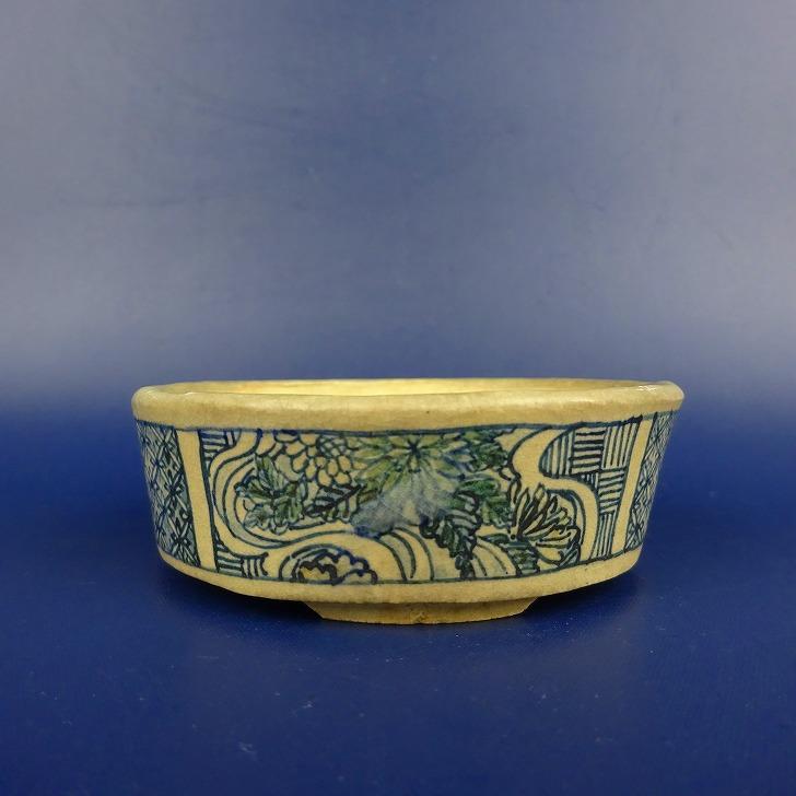 盆栽鉢 佐野 大助 小鉢 長辺 約7.5cm 丸鉢 染付 現品 中古鉢 : はニわ