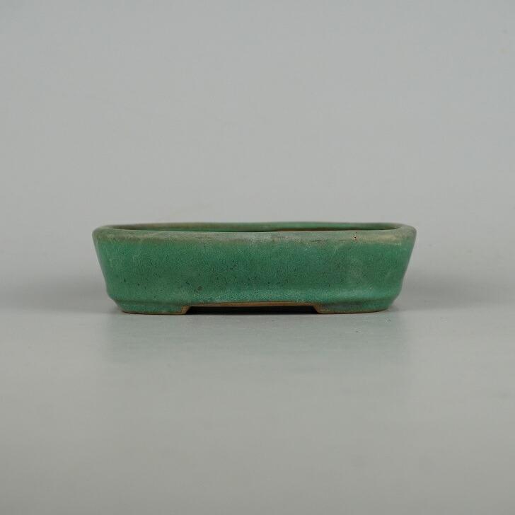 中古】 盆栽鉢 常滑 山房 小型 長辺 約13.8cm 長方鉢 撫角 釉薬 現品