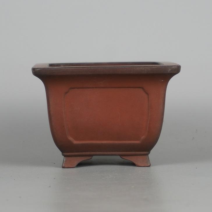 中古】盆栽鉢 常滑 美芸 小鉢 長辺 約9.5cm 長方鉢 外縁 額入 下帯 泥