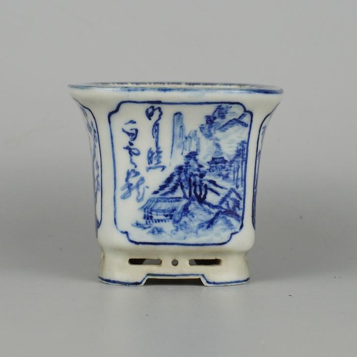 中古】 盆栽鉢 高橋 泉翠 小鉢 長辺 約7.5cm 正方鉢 染付 花鳥 中古】 盆栽鉢 高橋 泉翠 小鉢 長辺 約7.5cm 正方鉢 染付 花鳥