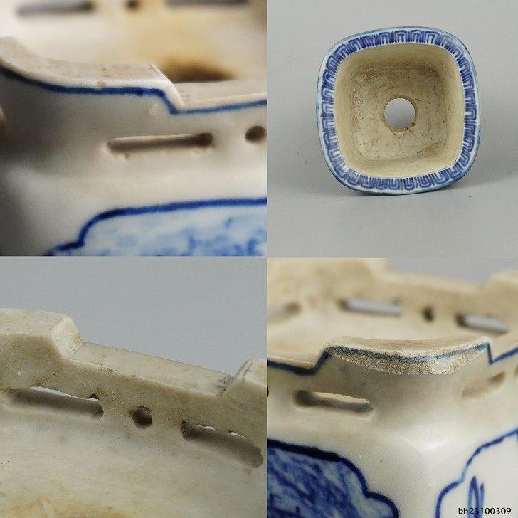 中古】 盆栽鉢 高橋 泉翠 小鉢 長辺 約7.5cm 正方鉢 染付 花鳥 中古】 盆栽鉢 高橋 泉翠 小鉢 長辺 約7.5cm 正方鉢 染付 花鳥