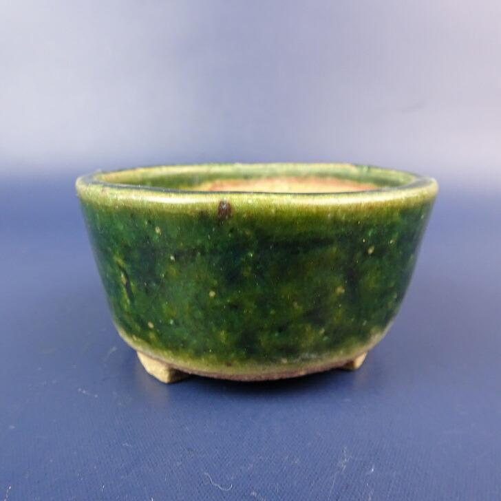 中古】盆栽鉢 松山 小鉢 長辺 約6.6cm 丸鉢 釉薬 現品 中古鉢 : はニわ