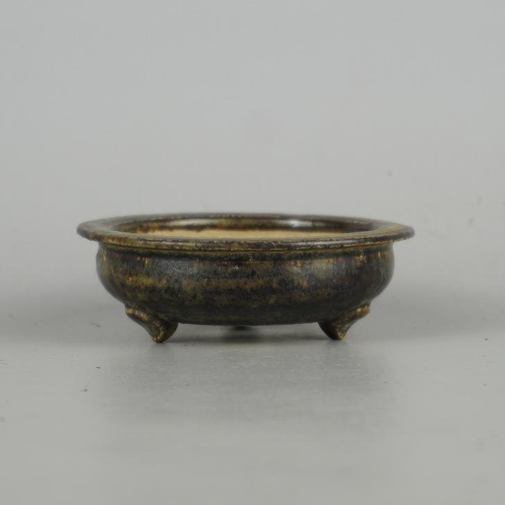中古】 盆栽鉢 羽二生 隆 小鉢 長辺 約 8cm 丸鉢 外縁 釉薬 現品 中古