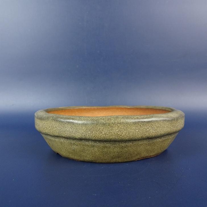 中古】盆栽鉢 福峰 小型 長辺 約 10.6cm 丸鉢 釉薬 現品 中古鉢 : はニ